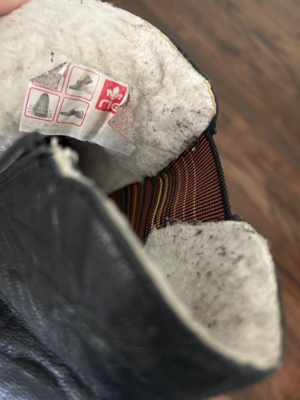 Rieker Waterproof Leather Shearling Lining Black Ankle Boots. Size 42 EU/10 US - Picture 12 of 13